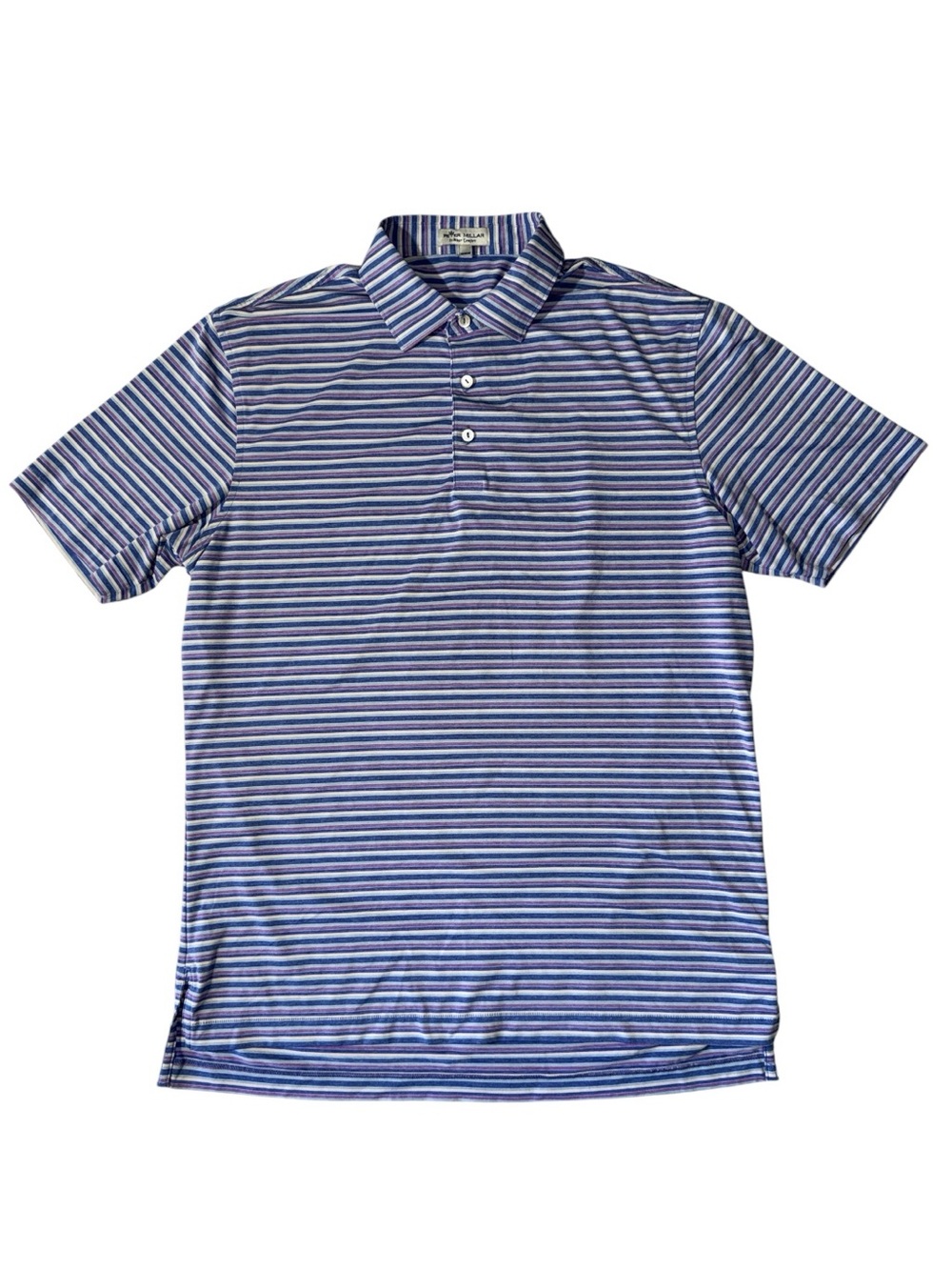 Peter Millar mens M Medium blue purple stripe summer comfort golf polo shirt